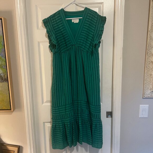 Anthropologie Flutter Sleeve V-Neck Green Midi Dress Sz Small - Picture 3 of 6